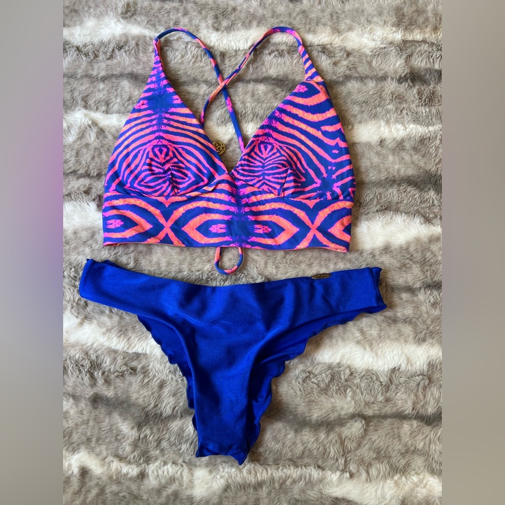 Luli Fama Royal Blue scrunch Bikini Bottom puerto adventuro top swimsuit
